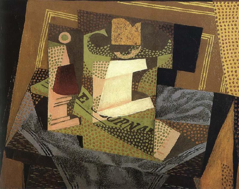 Juan Gris Fruit dish on the blanket in blue color